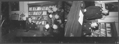 407228 Afbeeldingen van mr. A.J. Zondervan in zijn werkkamer op het stafkwartier van de W.A. (Maliebaan 76 - 78) te ...